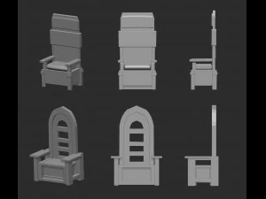 25 Low-Poly-Royal-Thrones-St&uuml;hle, M&ouml;bel, IMM-Pinsel f&uuml;r Zbrush, FBX- und OBJ-Dateien 3D Modell