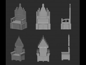 25 low poly royal thrones chairs furniture IMM brush for Zbrush fbx and obj files 3D Model