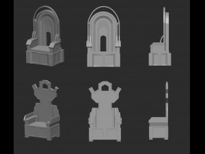 25 low poly royal thrones chairs furniture IMM brush for Zbrush fbx and obj files 3D Model