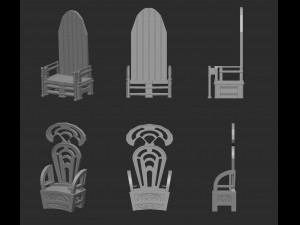 25 low poly royal thrones chairs furniture IMM brush for Zbrush fbx and obj files 3D Model