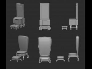 25 low poly royal thrones chairs furniture IMM brush for Zbrush fbx and obj files 3D Model