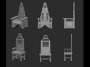 25 low poly royal thrones chairs furniture IMM brush for Zbrush fbx and obj files 3D Model