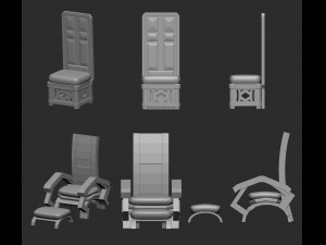 25 low poly royal thrones chairs furniture IMM brush for Zbrush fbx and obj files 3D Model