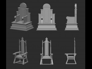 25 low poly royal thrones chairs furniture IMM brush for Zbrush fbx and obj files 3D Model