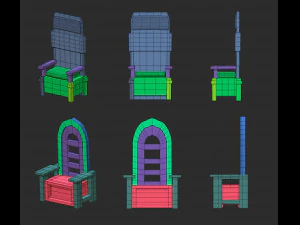 25 Low-Poly-Royal-Thrones-St&uuml;hle, M&ouml;bel, IMM-Pinsel f&uuml;r Zbrush, FBX- und OBJ-Dateien 3D Modell