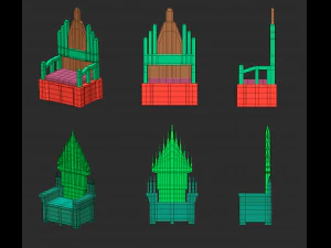25 Low-Poly-Royal-Thrones-St&uuml;hle, M&ouml;bel, IMM-Pinsel f&uuml;r Zbrush, FBX- und OBJ-Dateien 3D Modell