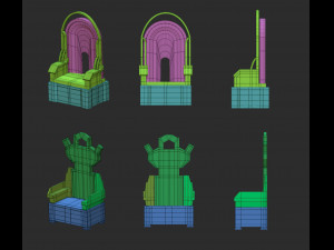 25 low poly royal thrones chairs furniture IMM brush for Zbrush fbx and obj files 3D Model