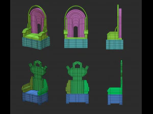 25 Low-Poly-Royal-Thrones-St&uuml;hle, M&ouml;bel, IMM-Pinsel f&uuml;r Zbrush, FBX- und OBJ-Dateien 3D Modell