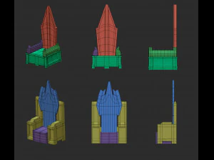 25 Low-Poly-Royal-Thrones-St&uuml;hle, M&ouml;bel, IMM-Pinsel f&uuml;r Zbrush, FBX- und OBJ-Dateien 3D Modell