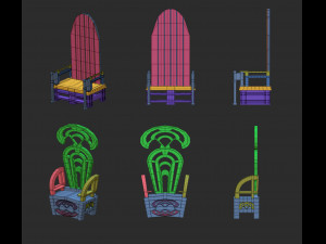 25 low poly royal thrones chairs furniture IMM brush for Zbrush fbx and obj files 3D Model