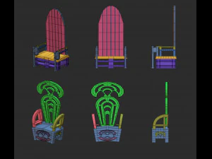 25 Low-Poly-Royal-Thrones-St&uuml;hle, M&ouml;bel, IMM-Pinsel f&uuml;r Zbrush, FBX- und OBJ-Dateien 3D Modell