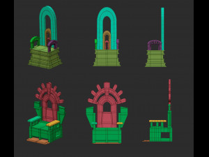25 low poly royal thrones chairs furniture IMM brush for Zbrush fbx and obj files 3D Model
