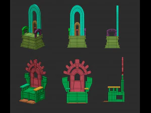 25 Low-Poly-Royal-Thrones-St&uuml;hle, M&ouml;bel, IMM-Pinsel f&uuml;r Zbrush, FBX- und OBJ-Dateien 3D Modell