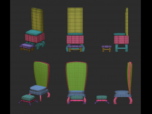 25 low poly royal thrones chairs furniture IMM brush for Zbrush fbx and obj files 3D Model