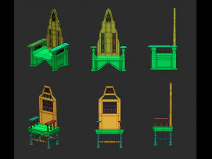 25 Low-Poly-Royal-Thrones-St&uuml;hle, M&ouml;bel, IMM-Pinsel f&uuml;r Zbrush, FBX- und OBJ-Dateien 3D Modell