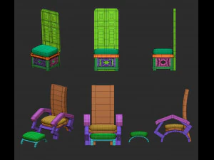 25 Low-Poly-Royal-Thrones-St&uuml;hle, M&ouml;bel, IMM-Pinsel f&uuml;r Zbrush, FBX- und OBJ-Dateien 3D Modell