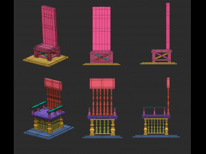 25 low poly royal thrones chairs furniture IMM brush for Zbrush fbx and obj files 3D Model
