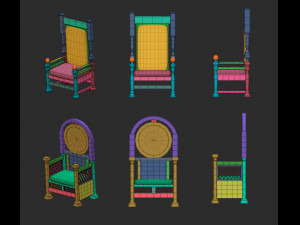 25 low poly royal thrones chairs furniture IMM brush for Zbrush fbx and obj files 3D Model