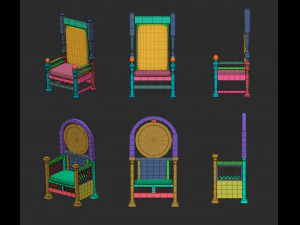 25 Low-Poly-Royal-Thrones-St&uuml;hle, M&ouml;bel, IMM-Pinsel f&uuml;r Zbrush, FBX- und OBJ-Dateien 3D Modell
