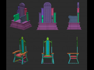 25 low poly royal thrones chairs furniture IMM brush for Zbrush fbx and obj files 3D Model