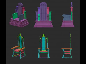 25 Low-Poly-Royal-Thrones-St&uuml;hle, M&ouml;bel, IMM-Pinsel f&uuml;r Zbrush, FBX- und OBJ-Dateien 3D Modell