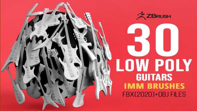 30 electric metal rock guitar music instrument shapes IMM brush set Zbrush obj and fbx files 3D Model .c4d .max .obj .3ds .fbx .stl .blend 