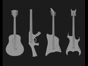 30 electric metal rock guitar music instrument shapes IMM brush set Zbrush obj and fbx files 3D Model