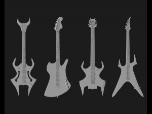 30 electric metal rock guitar music instrument shapes IMM brush set Zbrush obj and fbx files 3D Model