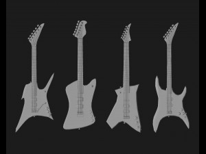 30 electric metal rock guitar music instrument shapes IMM brush set Zbrush obj and fbx files 3D Model