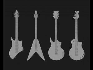30 electric metal rock guitar music instrument shapes IMM brush set Zbrush obj and fbx files 3D Model