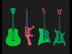 30 electric metal rock guitar music instrument shapes IMM brush set Zbrush obj and fbx files 3D Model