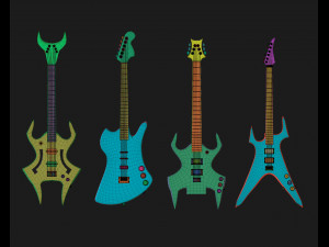 30 electric metal rock guitar music instrument shapes IMM brush set Zbrush obj and fbx files 3D Model