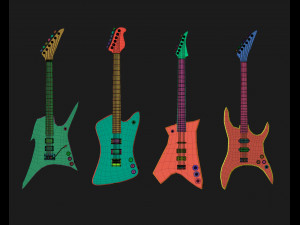 30 electric metal rock guitar music instrument shapes IMM brush set Zbrush obj and fbx files 3D Model