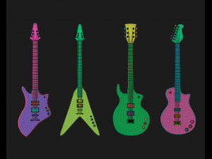 30 electric metal rock guitar music instrument shapes IMM brush set Zbrush obj and fbx files 3D Model