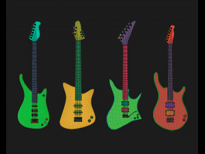 30 electric metal rock guitar music instrument shapes IMM brush set Zbrush obj and fbx files 3D Model