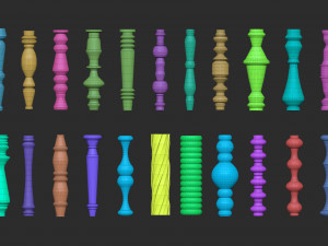 55 Low poly wood carved chair and table parts pillar base mesh shapes IMM brush set for Zbrush 3D Model