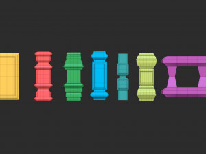 55 Low poly wood carved chair and table parts pillar base mesh shapes IMM brush set for Zbrush 3D Model