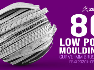 80 low poly carved mouldings shapes IMM curve IMM brush set for Zbrush fbx and obj files 3D Model