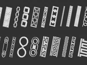 Set di 80 modanature intagliate in poli basso con curva IMM Set di pennelli IMM per file Zbrush fbx e obj Modello 3D