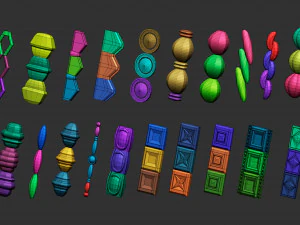 Set di 80 modanature intagliate in poli basso con curva IMM Set di pennelli IMM per file Zbrush fbx e obj Modello 3D