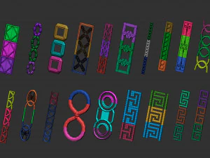Set di 80 modanature intagliate in poli basso con curva IMM Set di pennelli IMM per file Zbrush fbx e obj Modello 3D