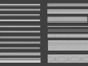 Set di 80 modanature intagliate in poli basso con curva IMM Set di pennelli IMM per file Zbrush fbx e obj Modello 3D