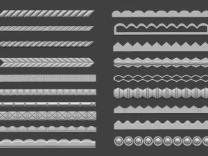 Set di 80 modanature intagliate in poli basso con curva IMM Set di pennelli IMM per file Zbrush fbx e obj Modello 3D