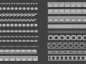 80 low poly carved mouldings shapes IMM curve IMM brush set for Zbrush fbx and obj files 3D-Modell