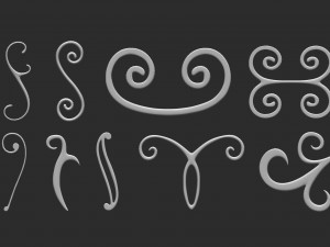 85 low poly mid poly carved baroque floral ornament decals and railheads shapes IMM brush set Modelo 3D
