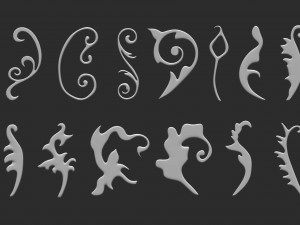 85 low poly mid poly carved baroque floral ornament decals and railheads shapes IMM brush set Modelo 3D