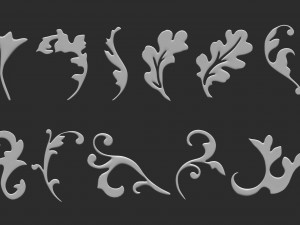 85 low poly mid poly carved baroque floral ornament decals and railheads shapes IMM brush set Modelo 3D