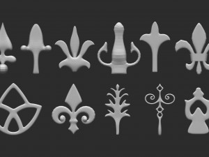 85 low poly mid poly carved baroque floral ornament decals and railheads shapes IMM brush set Modelo 3D