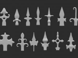 85 low poly mid poly carved baroque floral ornament decals and railheads shapes IMM brush set Modelo 3D