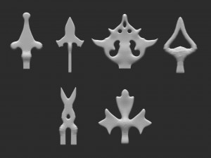 85 low poly mid poly carved baroque floral ornament decals and railheads shapes IMM brush set Modelo 3D